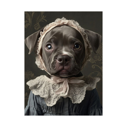 Pit Bull in Lace Bonnet: "Victorian Vigilance" | Matte Vertical Posters | Puppy Love Edition™