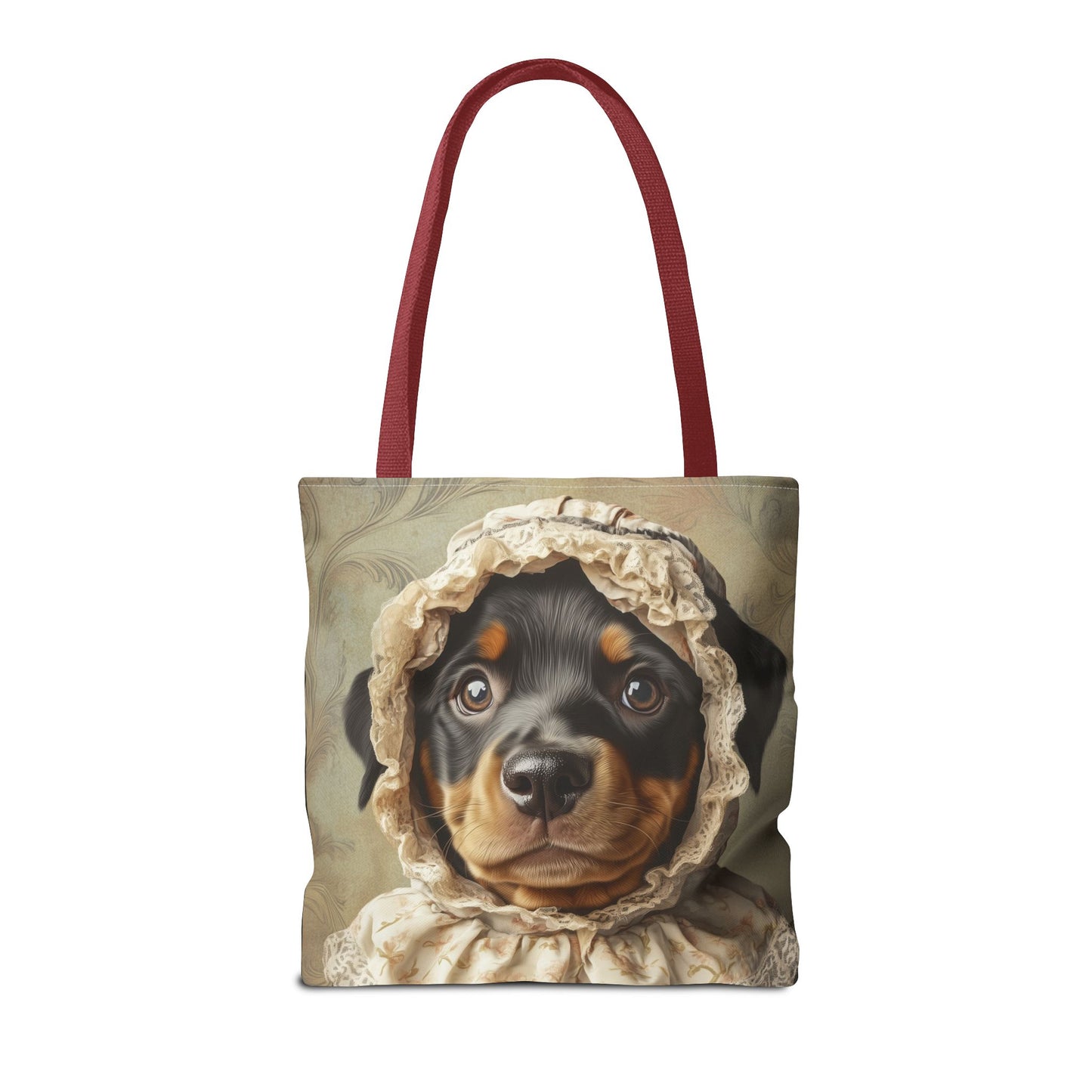 Rottweiler in Lace Bonnet: "The Tender Guardian" | Tote Bag (AOP) | Puppy Love Edition™