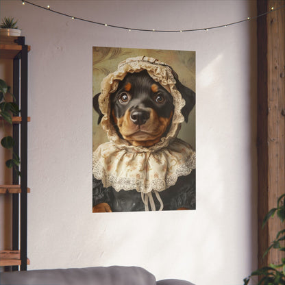 Rottweiler in Victorian Lace Bonnet: "Timeless Companion" | Matte Vertical Posters | Puppy Love Edition™