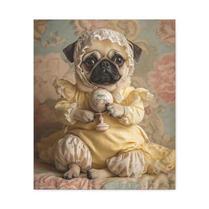 Pug in Yellow Frills: "Victorian Darling" | Matte Canvas Print, Stretched, 1.25 | Puppy Love Edition™