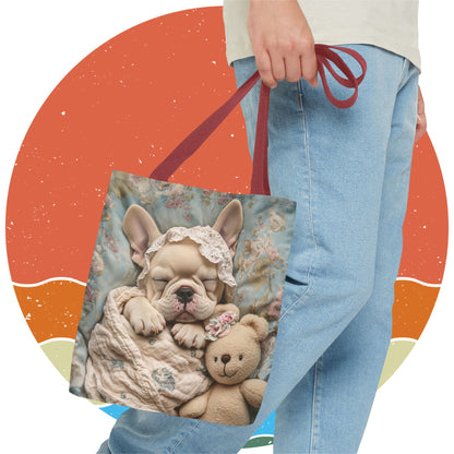 French Bulldog in Baby Bonnet: "Dreamy Slumber" | Tote Bag (AOP) | Puppy Love Edition™