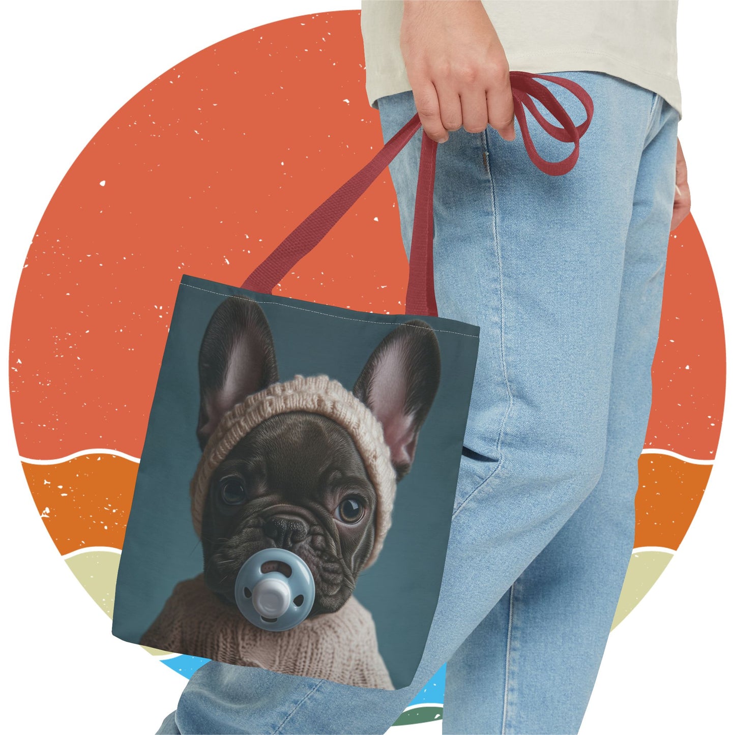 French Bulldog in Cozy Knit Sweater: "Bundle of Joy" | Tote Bag (AOP) | Puppy Love Edition™