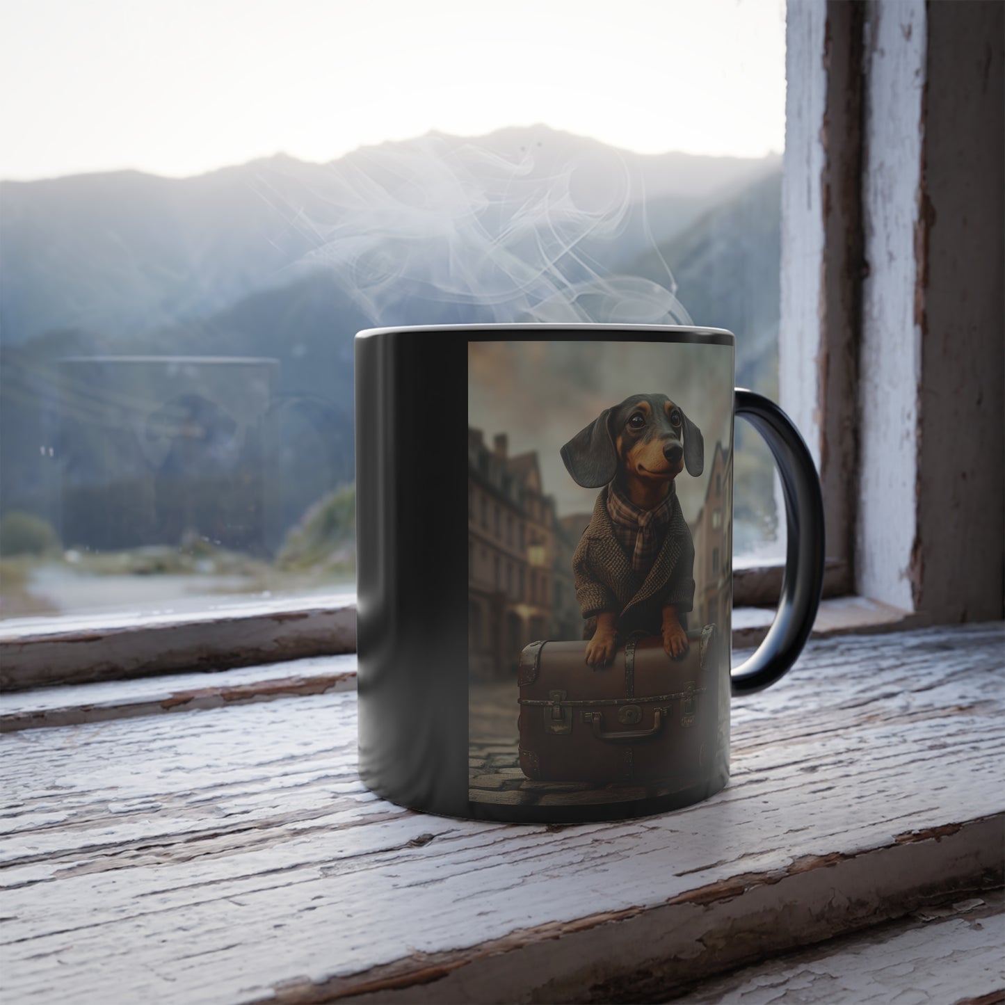 Dachshund in Tweed: "The Traveling Gentleman" | Color Morphing Coffee Mug, 11oz | Pawgue Chic Edition™