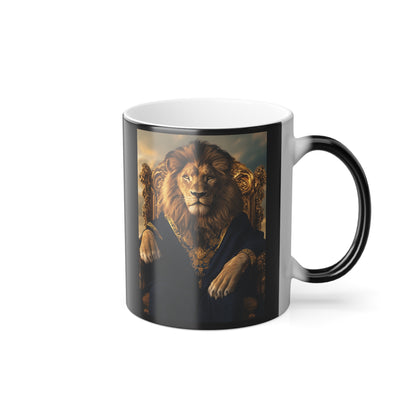 Lion on a Gilded Throne: "The Majestic Monarch" | Color Morphing Coffee Mug, 11oz | Pawgue Chic Edition™