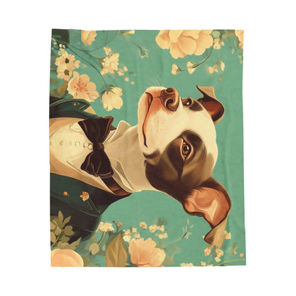 Historical Fiction Collection™: "Refined Pup in Florals"   | Velveteen Plush Blanket