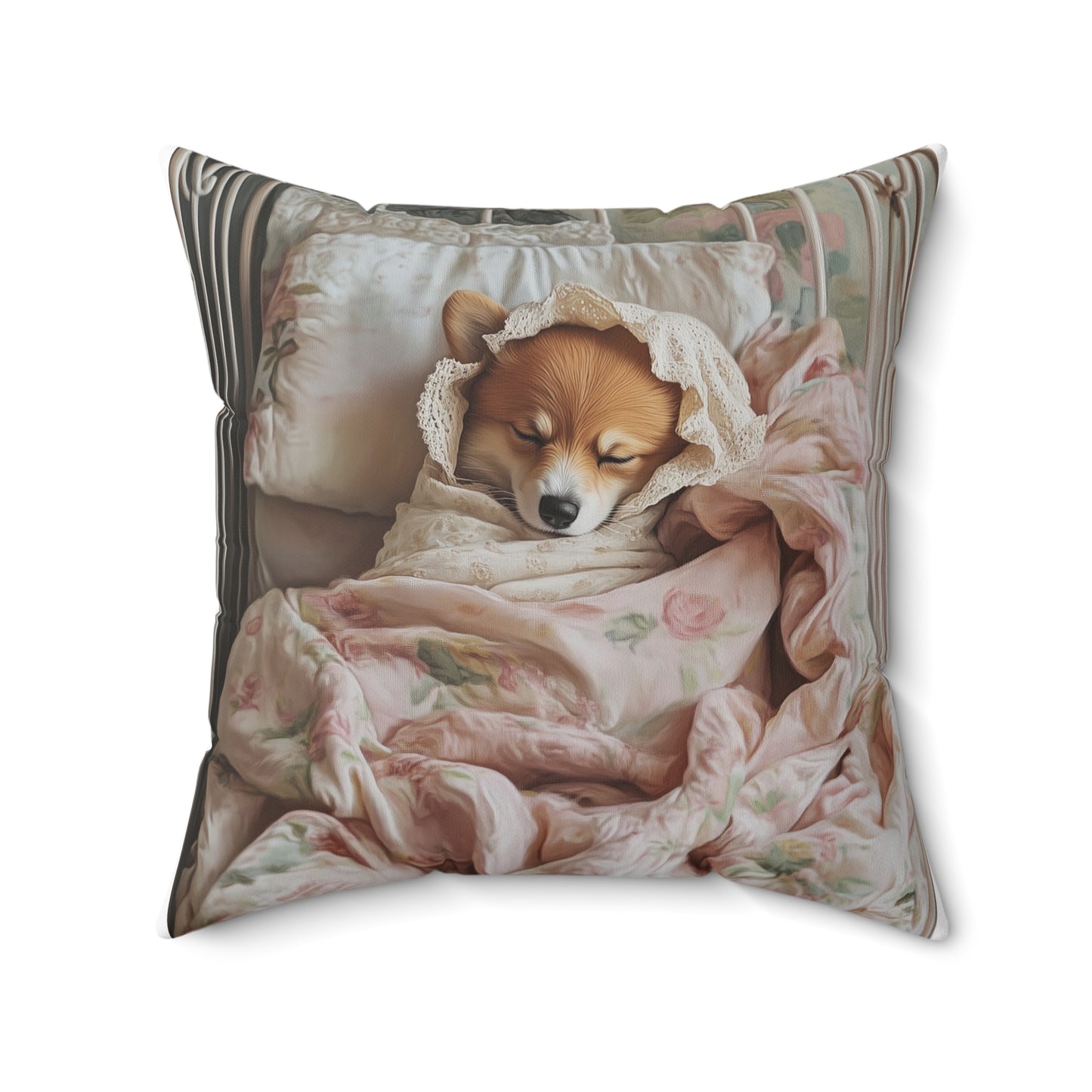 Corgi Swaddled: "Dreamy Nap" | Spun Polyester Square Pillow | Puppy Love Edition™