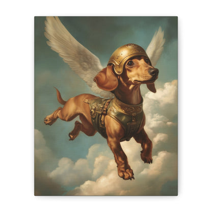 Dachshund as Hermes: "Heavenly Hound in Flight." | Matte Canvas Print, Stretched, 1.25 | Historical Fiction Edition™