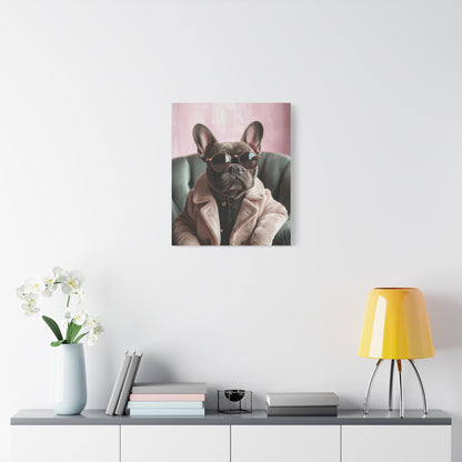 French Bulldog in Pink Coat: "Chic Canine Sophistication." | Matte Canvas Print, Stretched, 1.25 | Pawgue Chic Edition™