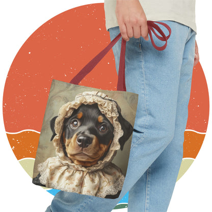 Rottweiler in Lace Bonnet: "The Tender Guardian" | Tote Bag (AOP) | Puppy Love Edition™