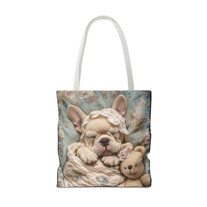 French Bulldog in Baby Bonnet: "Dreamy Slumber" | Tote Bag (AOP) | Puppy Love Edition™