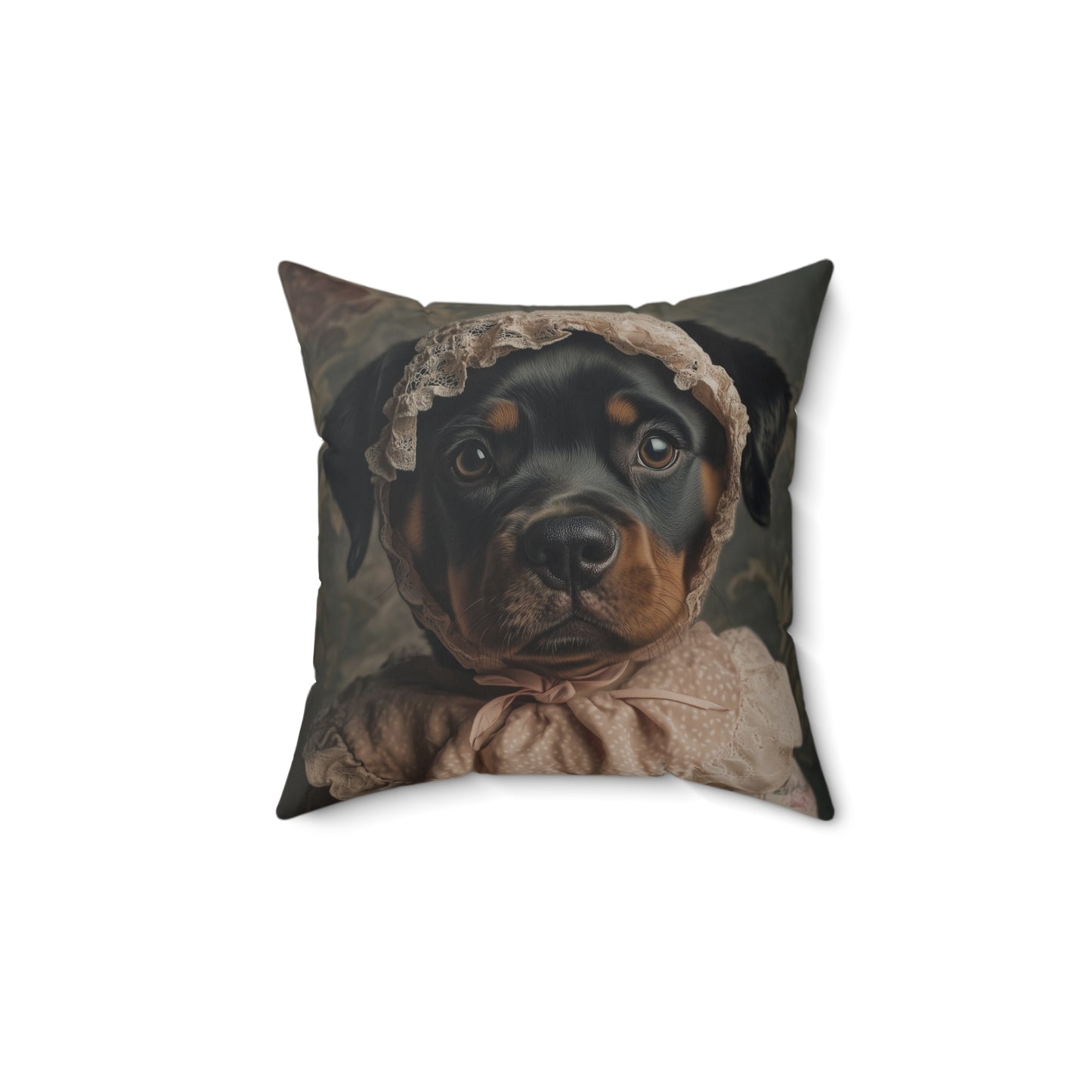 Rottweiler in Pink Lace: "Timeless Tenderness" | Spun Polyester Square Pillow | Puppy Love Edition™