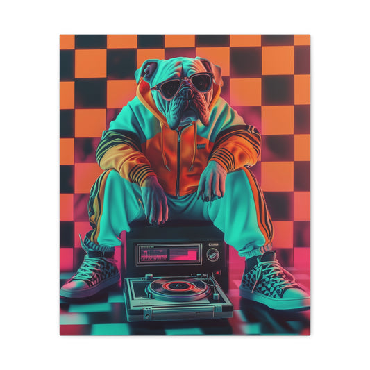 Bulldog in Neon Tracksuit: "Retro Bulldog Vibes" | Matte Canvas Print, Stretched, 1.25 | Retro Edition™