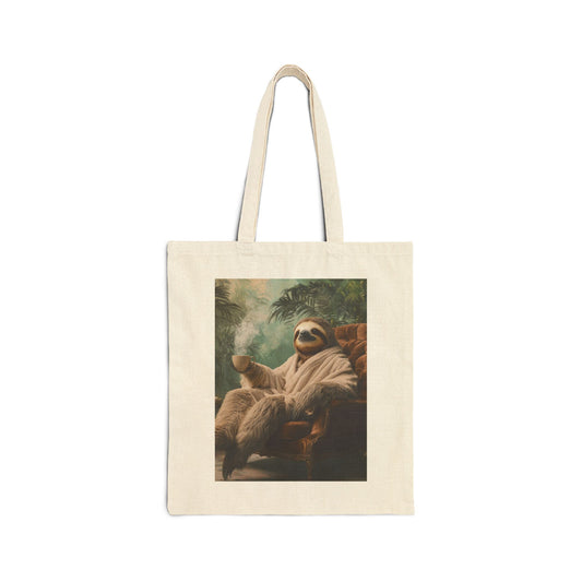 Sloth in Bathrobe: "The Relaxed Royal" | Canvas Tote Bag | Pawgue Chic Edition™