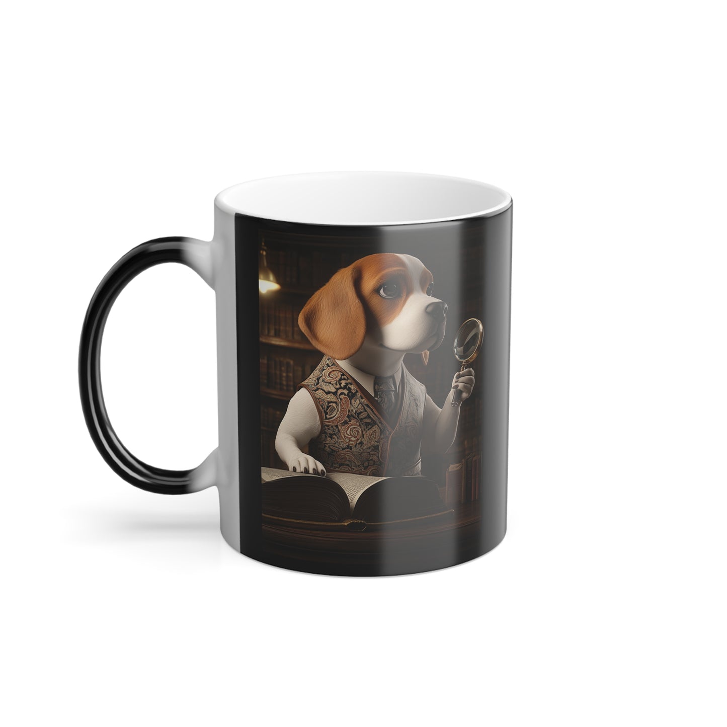 Beagle with Magnifying Glass | Color Morphing Coffee Mug, 11oz | Pawgue Chic Collection™