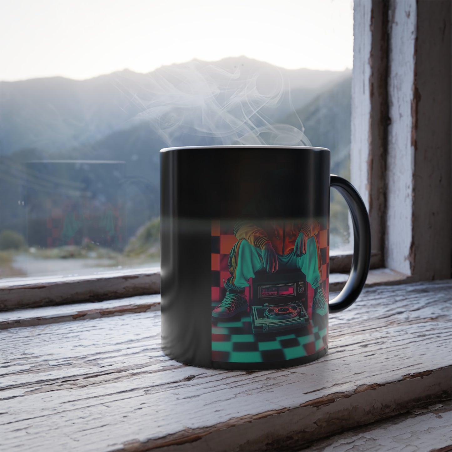 Bulldog in Neon Tracksuit: "Retro Bulldog Vibes" | Color Morphing Coffee Mug, 11oz | City Edition™