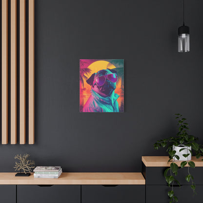 Pug in Neon Sunset: "Retro Ruff Royalty." | Matte Canvas Print, Stretched, 1.25 | Retro Edition™