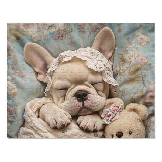 French Bulldog in Baby Bonnet: "Dreamy Slumber" | Jigsaw Puzzle with Tin | Puppy Love Edition™