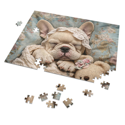 French Bulldog in Baby Bonnet: "Dreamy Slumber" | Jigsaw Puzzle with Tin | Puppy Love Edition™