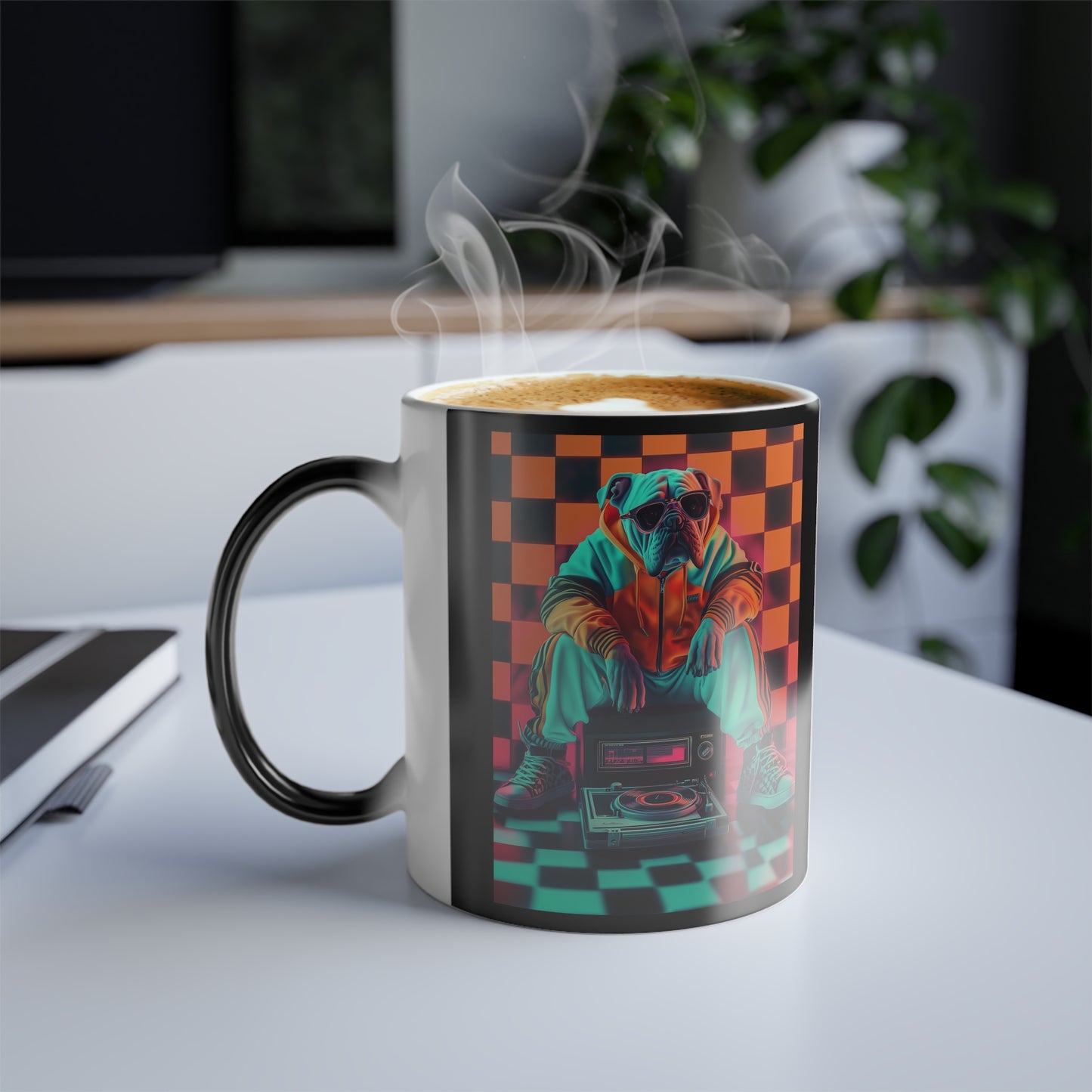 Bulldog in Neon Tracksuit: "Retro Bulldog Vibes" | Color Morphing Coffee Mug, 11oz | City Edition™