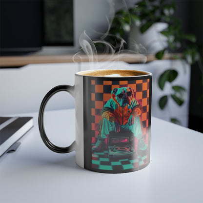 Bulldog in Neon Tracksuit: "Retro Bulldog Vibes" | Color Morphing Coffee Mug, 11oz | City Edition™