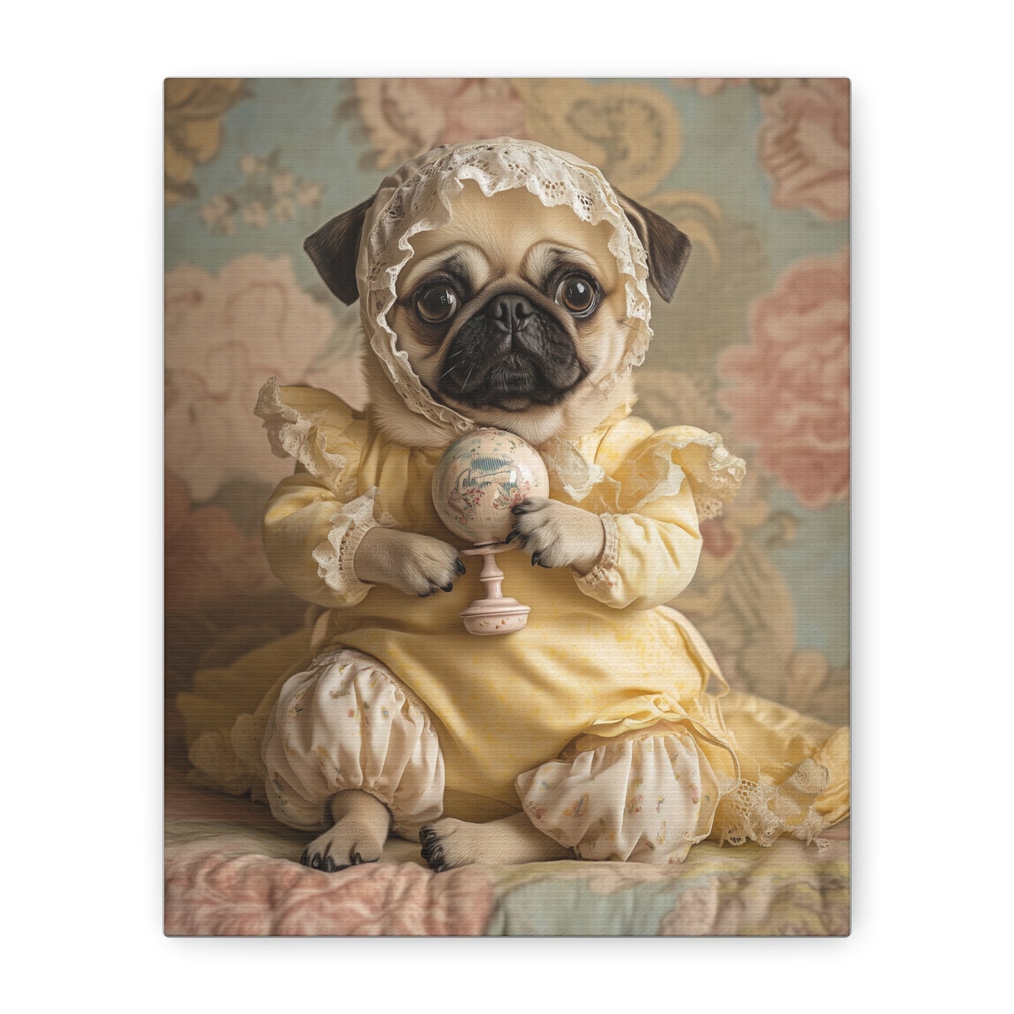 Pug in Yellow Frills: "Victorian Darling" | Matte Canvas Print, Stretched, 1.25 | Puppy Love Edition™