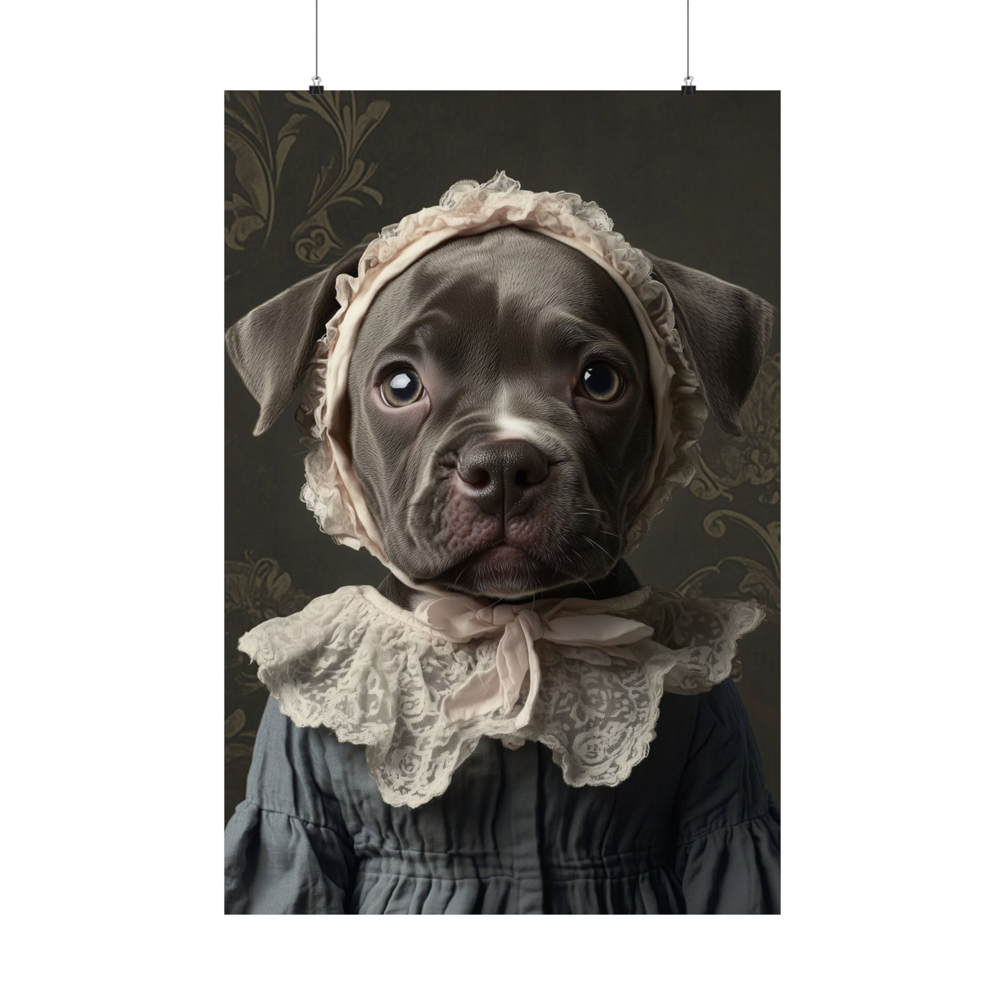 Pit Bull in Lace Bonnet: "Victorian Vigilance" | Matte Vertical Posters | Puppy Love Edition™