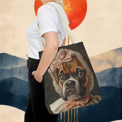 Boxer in Vintage Lace Bonnet: "Timeless Resolve" | Tote Bag (AOP) | Puppy Love Edition™