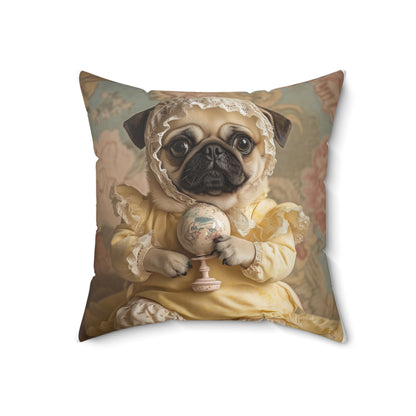 Pug in Yellow Frills: "Victorian Darling" | Spun Polyester Square Pillow | Puppy Love Edition™