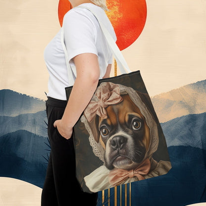 Boxer in Vintage Lace Bonnet: "Timeless Resolve" | Tote Bag (AOP) | Puppy Love Edition™