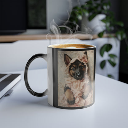 German Shepherd in Lace Dress Victorian Shepherd Elegance | Color Morphing Coffee Mug, 11oz | Puppy Love Edition™