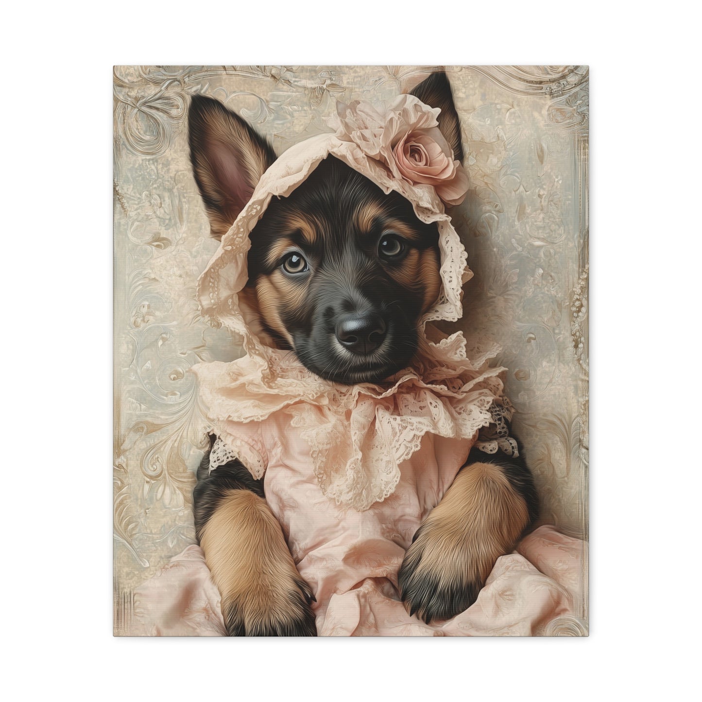 German Shepherd in Lace Dress: "Victorian Shepherd Elegance" | Matte Canvas Print, Stretched, 1.25 | Puppy Love Edition™