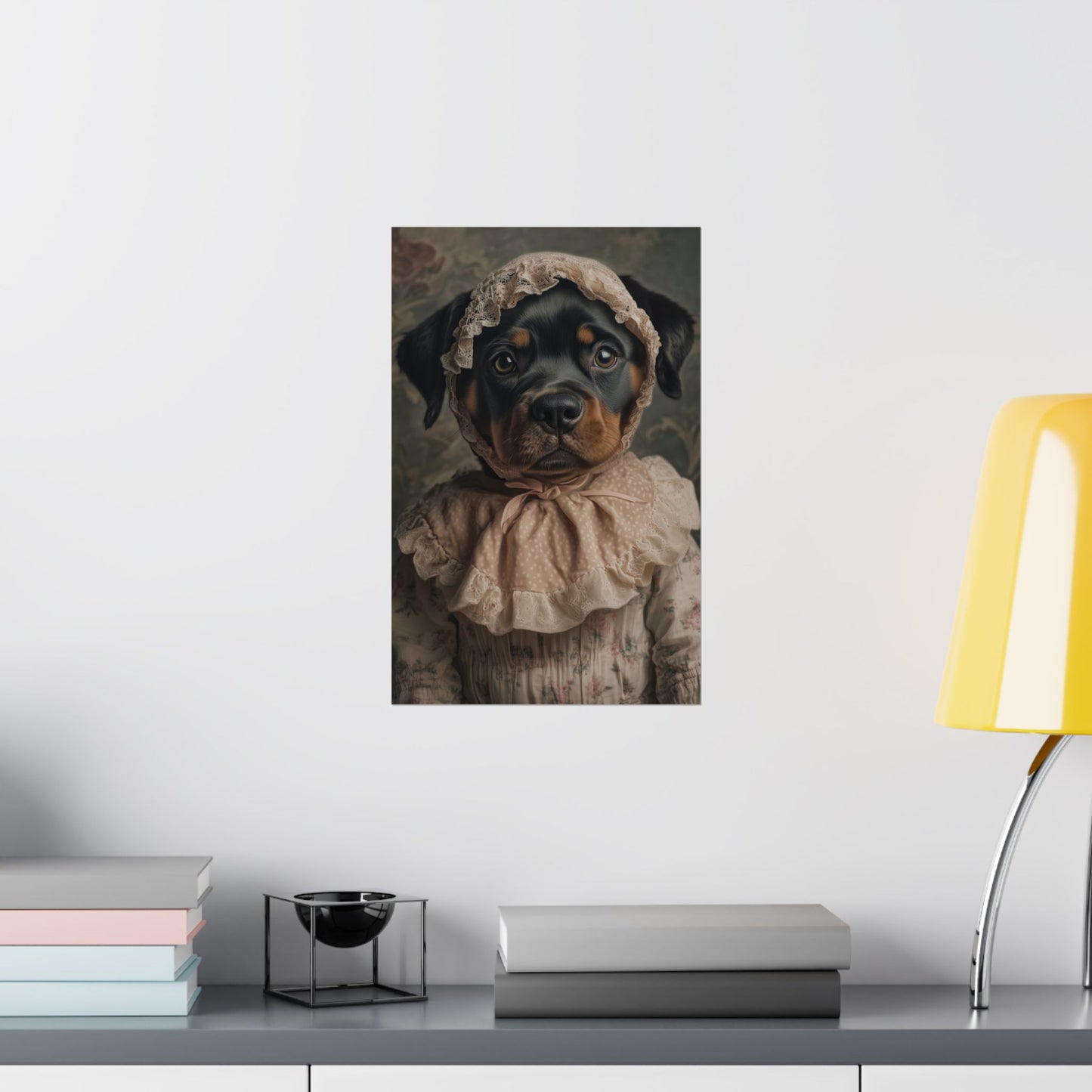 Rottweiler in Pink Lace: "Timeless Tenderness" | Matte Vertical Posters | Puppy Love Edition™