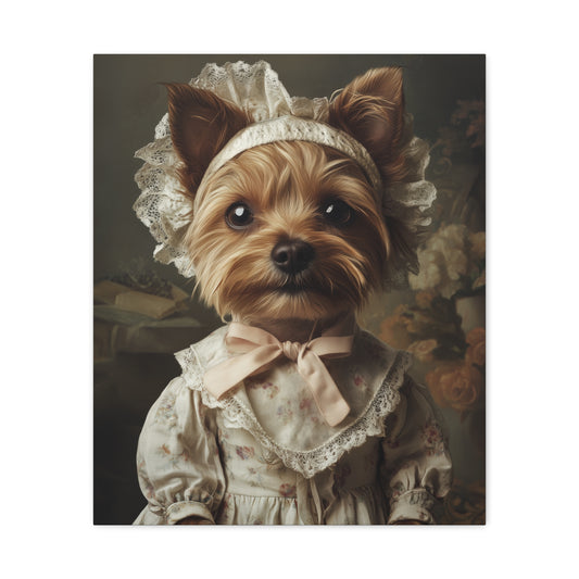 Yorkshire Terrier in Lace Bonnet: "The Cottagecore Pup" | Matte Canvas Print, Stretched, 1.25 | Puppy Love Edition™