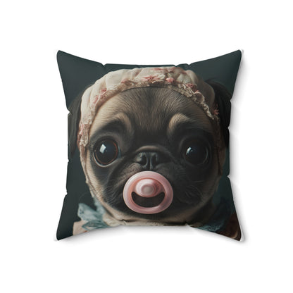 Pug in Peach and Lace: "Blushing Belle" | Spun Polyester Square Pillow | Puppy Love Edition™