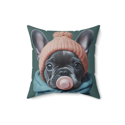 French Bulldog in Winter Baby Attire: "Cozy Cutie" | Spun Polyester Square Pillow | Puppy Love Edition™