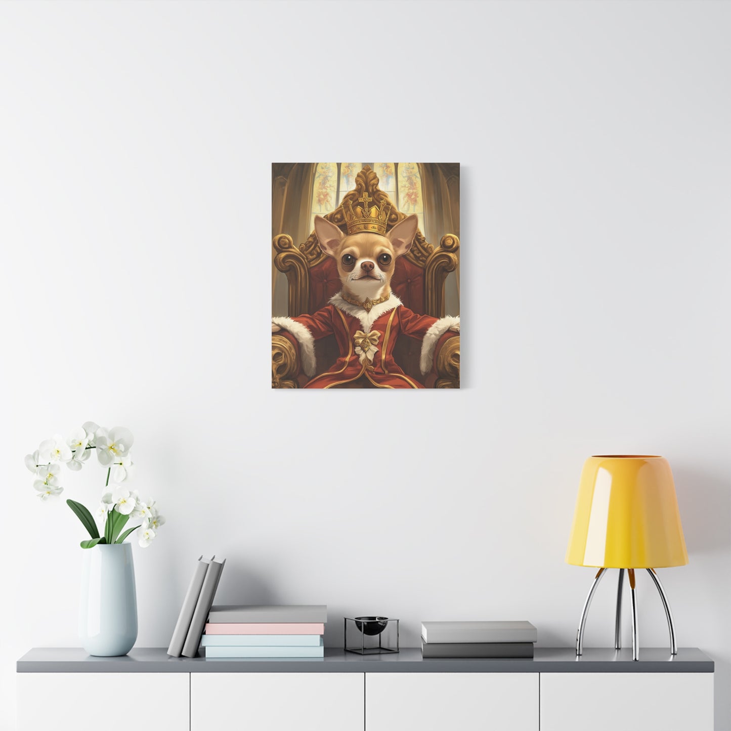 Chihuahua King on Throne: "Royal Canine Court" | Matte Canvas Print, Stretched, 1.25 | Historical Fiction Edition™