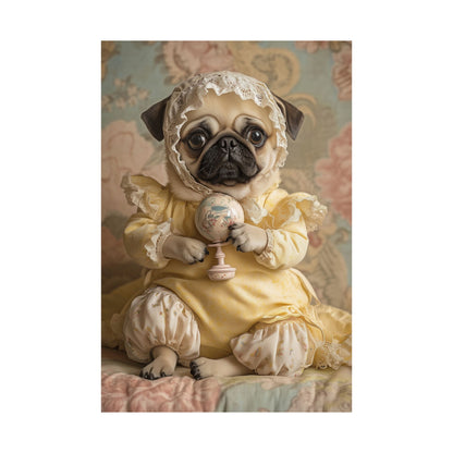 Pug in Yellow Frills: "Victorian Darling" | Matte Vertical Posters | Puppy Love Edition™: