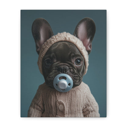 French Bulldog in Cozy Knit Sweater: "Bundle of Joy" | Matte Canvas Print, Stretched, 1.25 | Puppy Love Edition™