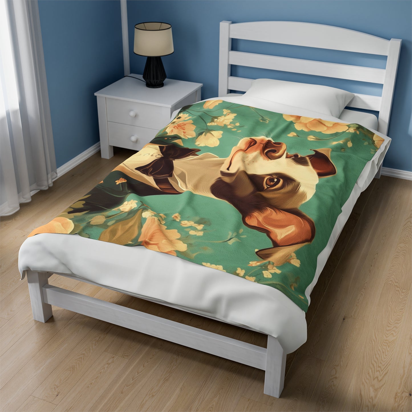 Historical Fiction Collection™: "Refined Pup in Florals"   | Velveteen Plush Blanket