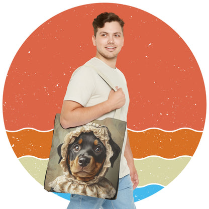 Rottweiler in Lace Bonnet: "The Tender Guardian" | Tote Bag (AOP) | Puppy Love Edition™