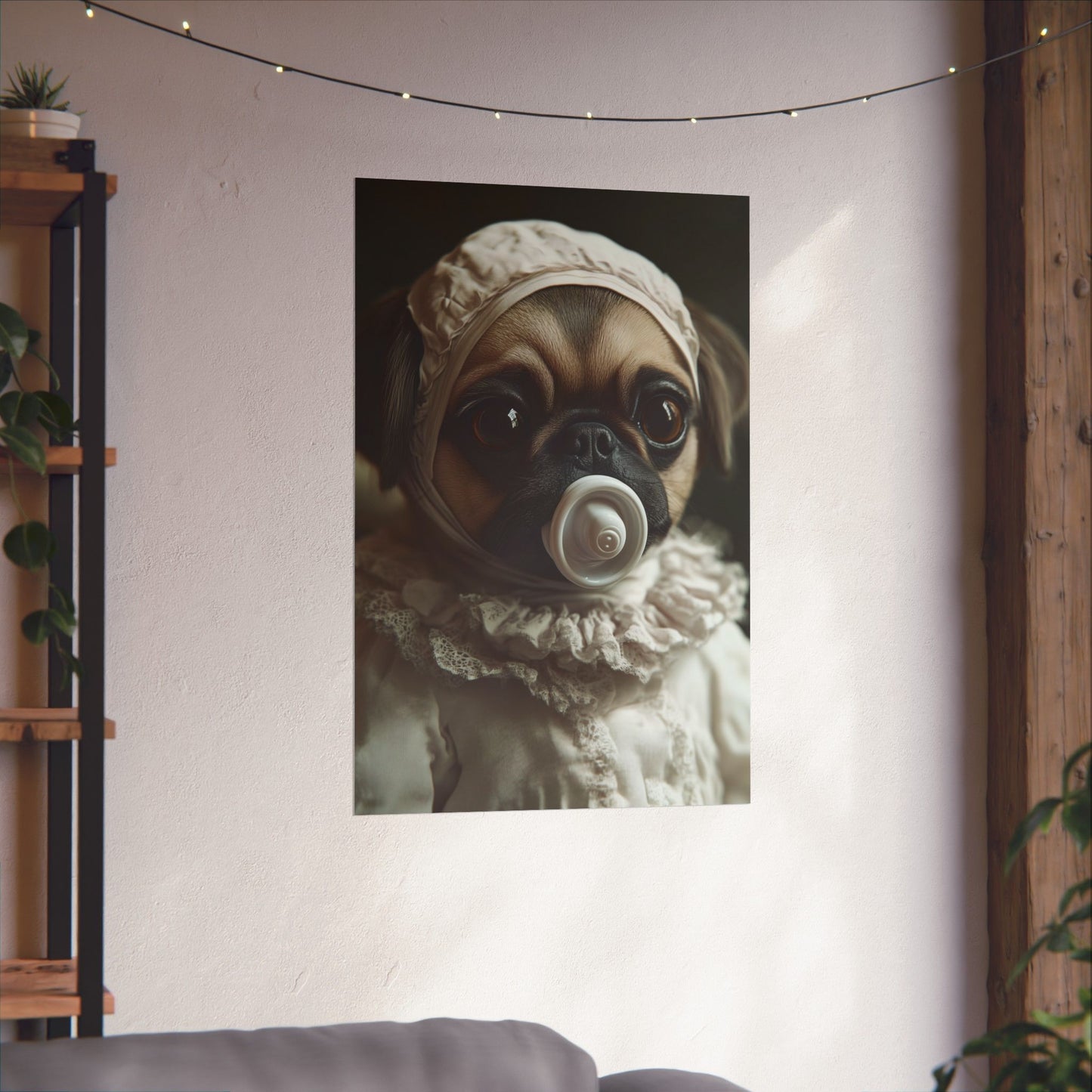 Pug in Ivory Bonnet: "Timeless Innocence" | Matte Vertical Posters | Puppy Love Edition™