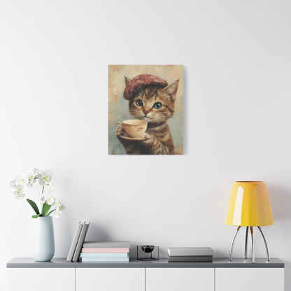 Tabby Cat with a Teacup: "Tea Time Tabby" | Matte Canvas Print, Stretched, 1.25 | Cafe Companions Edition™