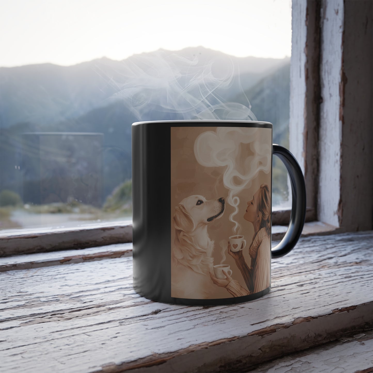 Golden Dog and Coffee: "Warm Paws, Warm Hearts" | Color Morphing Coffee Mug, 11oz | Bliss Edition™