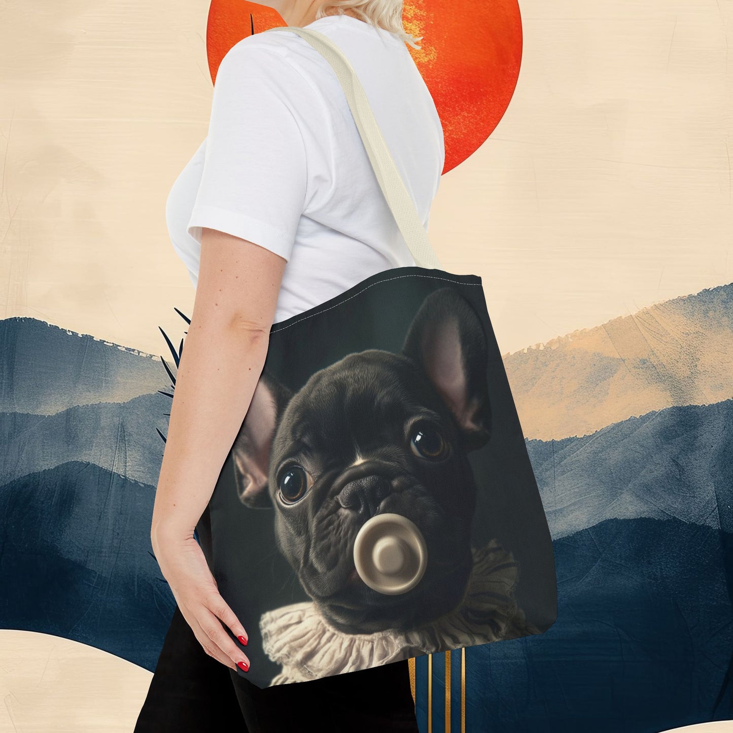 French Bulldog in Striped Baby Gown: "Vintage Cherub" | Tote Bag (AOP) | Puppy Love Edition™