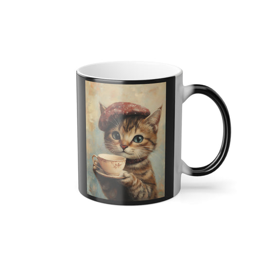 Tabby Cat with a Teacup: "Tea Time Tabby" | Color Morphing Coffee Mug, 11oz | Feline Edition™