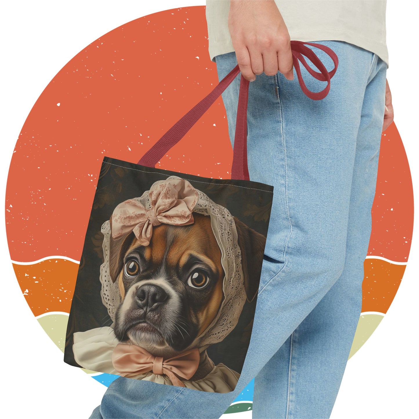 Boxer in Vintage Lace Bonnet: "Timeless Resolve" | Tote Bag (AOP) | Puppy Love Edition™