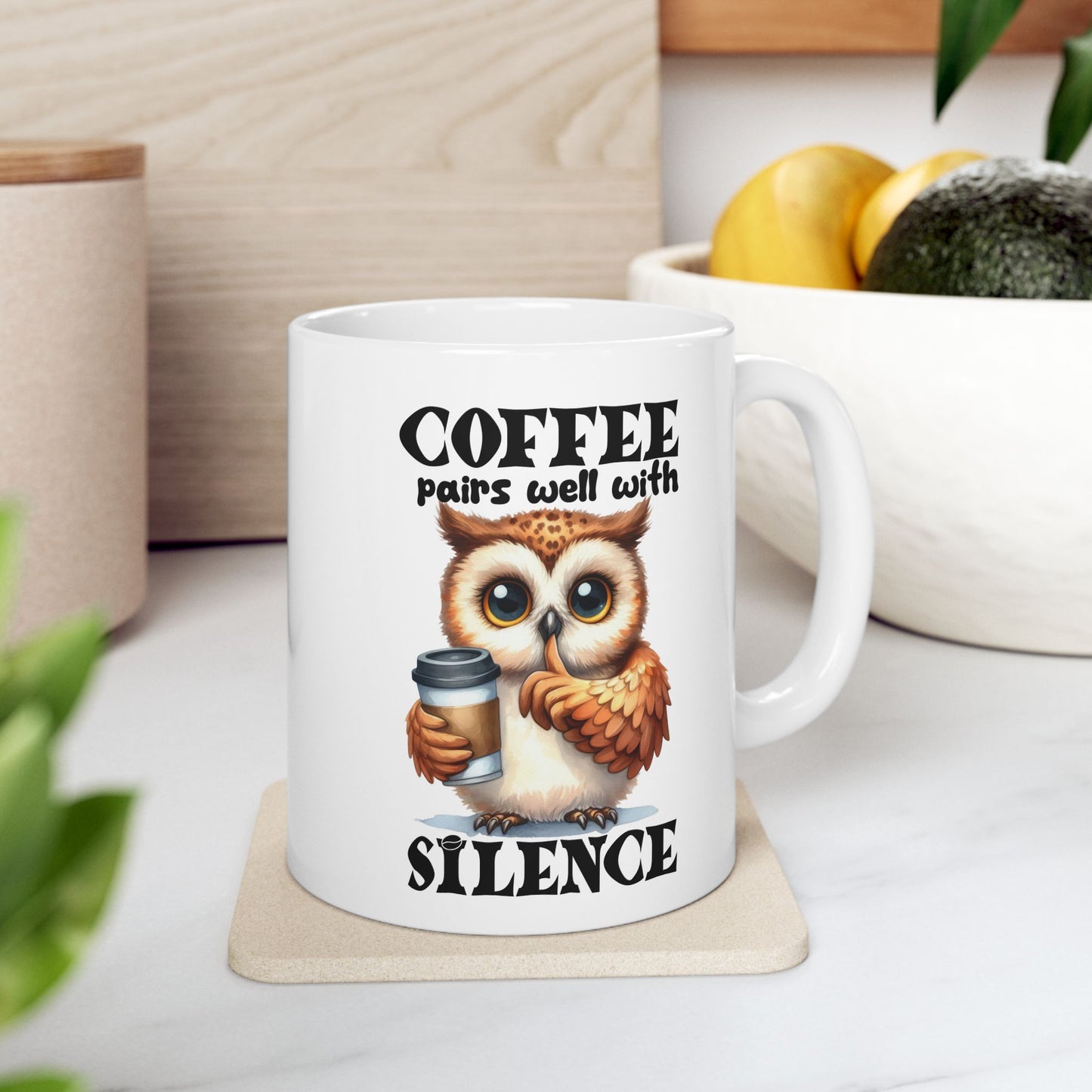 Bark Basics Collection™: "Coffee & Silence" | Ceramic Mug, (11oz, 15oz) |