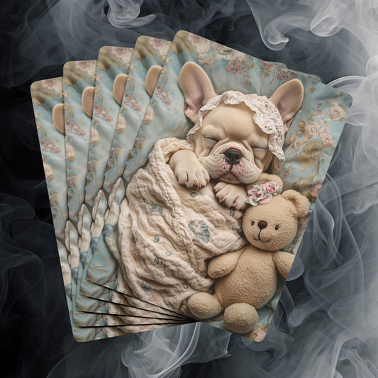 French Bulldog in Baby Bonnet: "Dreamy Slumber" | Poker Playing Cards | Puppy Love Edition™