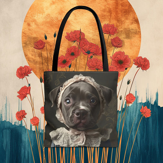 Pit Bull in Lace Bonnet: "Victorian Vigilance" | Tote Bag (AOP) | Puppy Love Edition™